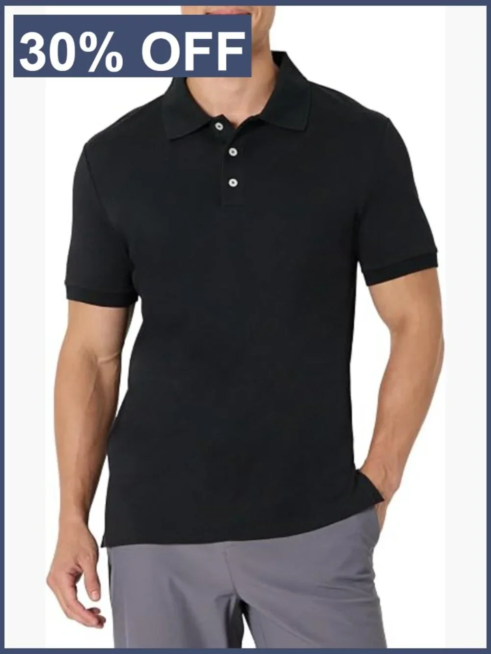 Men's Slim Fit Cotton Interlock Polo Shirt Short Sleeve 3 Button